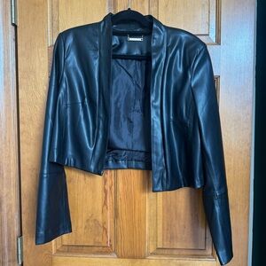 T Tahari Black Cropped Leather Jacket